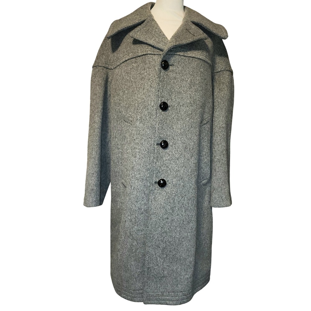 VTG 70's Zero King Mens Wool Overcoat Grey Button Front Size 42 SEE LAST PIC
